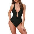 thumbnail image 1 of DARING DIVA Women's O Ring Cut Out Deep V Monokini Bikini X-Small Black, 1 of 6