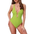 thumbnail image 1 of DARING DIVA Women's O Ring Cut Out Deep V Monokini Bikini X-Small Light Green, 1 of 6