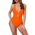 thumbnail image 1 of DARING DIVA Women's O Ring Cut Out Deep V Monokini Bikini X-Small Orange, 1 of 6