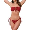 thumbnail image 1 of DARING DIVA Women's O Ring Ruched Bandeau Ribbed Bikini Set Medium Red, 1 of 6