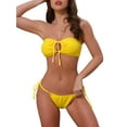 thumbnail image 1 of DARING DIVA Women's O Ring Ruched Bandeau Ribbed Bikini Set X-Large Yellow, 1 of 6