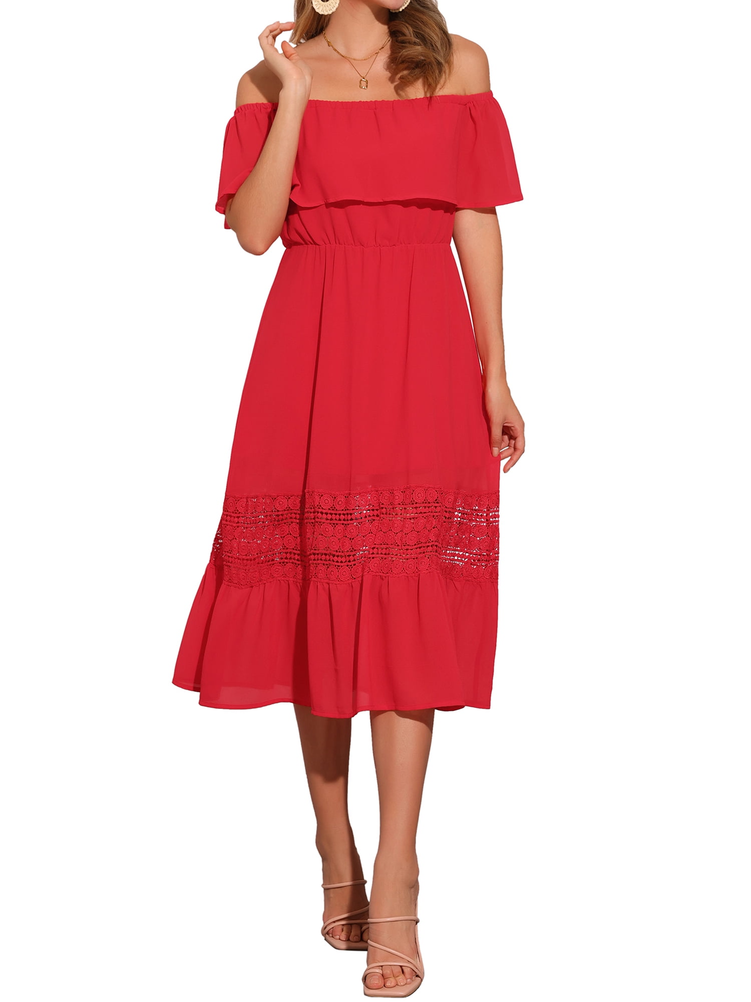 DARING DIVA Women's Off Shoulder Flutter Sleeve Maxi Dress XS Red
