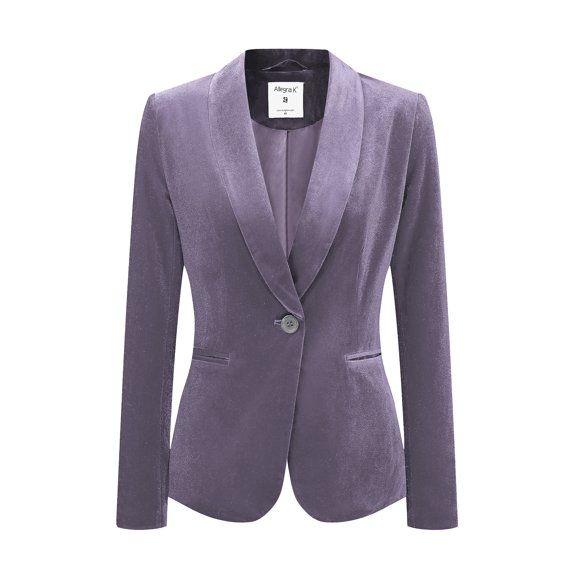 DARING DIVA Women's Office Coat Solid Shawl Collar Button Velvet Blazer L Dusty Purple