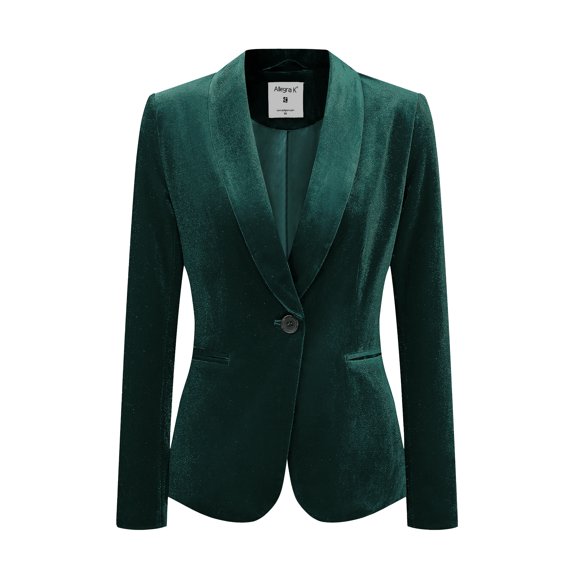DARING DIVA Women's Office Coat Solid Shawl Collar Button Velvet Blazer L Forest Green