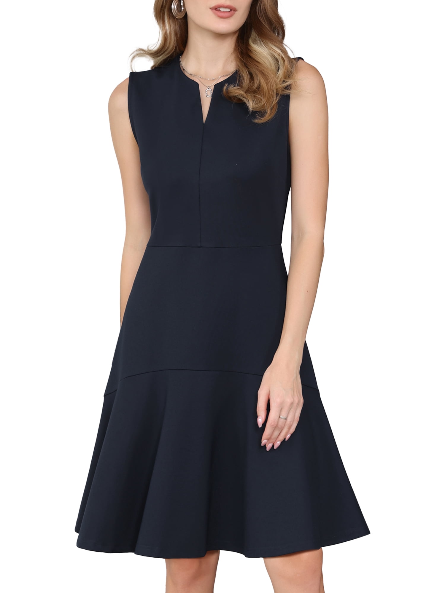 DARING DIVA Women's Office Dress for Sleeveless Fishtails A-Line Dresses M Dark Blue