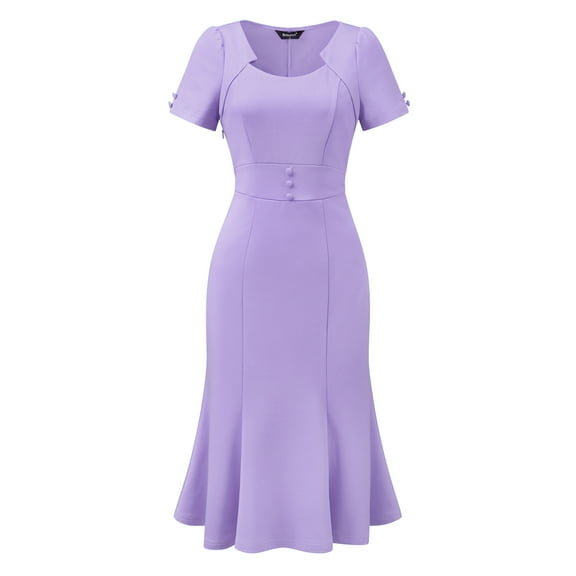 DARING DIVA Women's Office Fishtail Short Sleeve Sheath Dresses S Light Purple