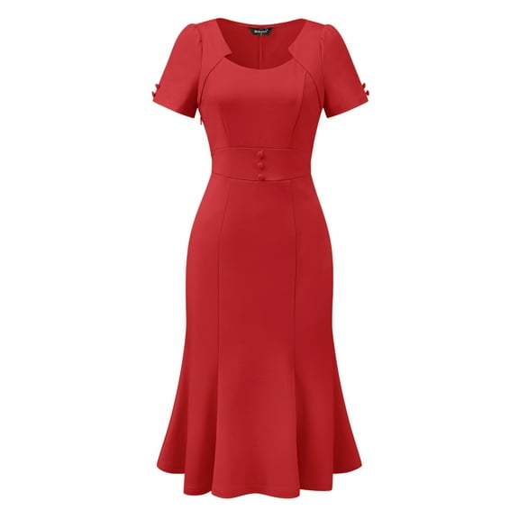 DARING DIVA Women's Office Fishtail Short Sleeve Sheath Dresses XS Red