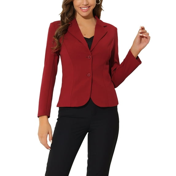 DARING DIVA Women's Office Work Lapel Collar Stretch Blazer L Burgundy