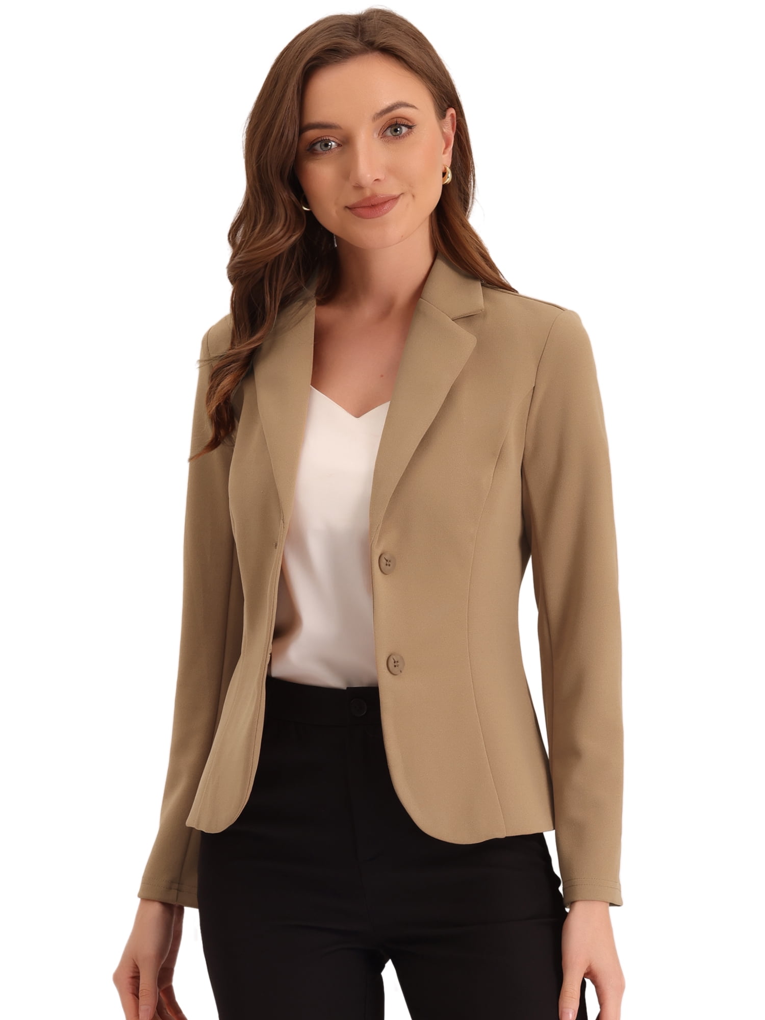 DARING DIVA Women's Office Work Lapel Collar Stretch Blazer M Deep Khaki