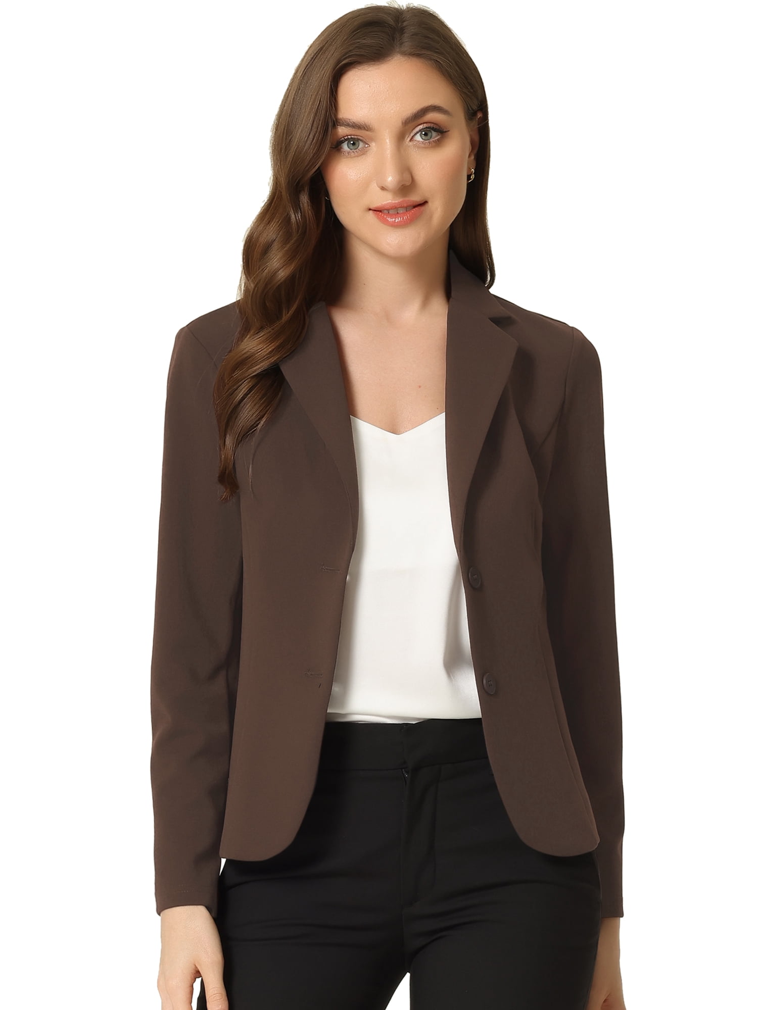 DARING DIVA Women's Office Work Lapel Collar Stretch Blazer S Coffee