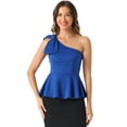 thumbnail image 1 of DARING DIVA Women's One Shoulder Bow Ruffled Peplum Tops XS Royal Blue, 1 of 6