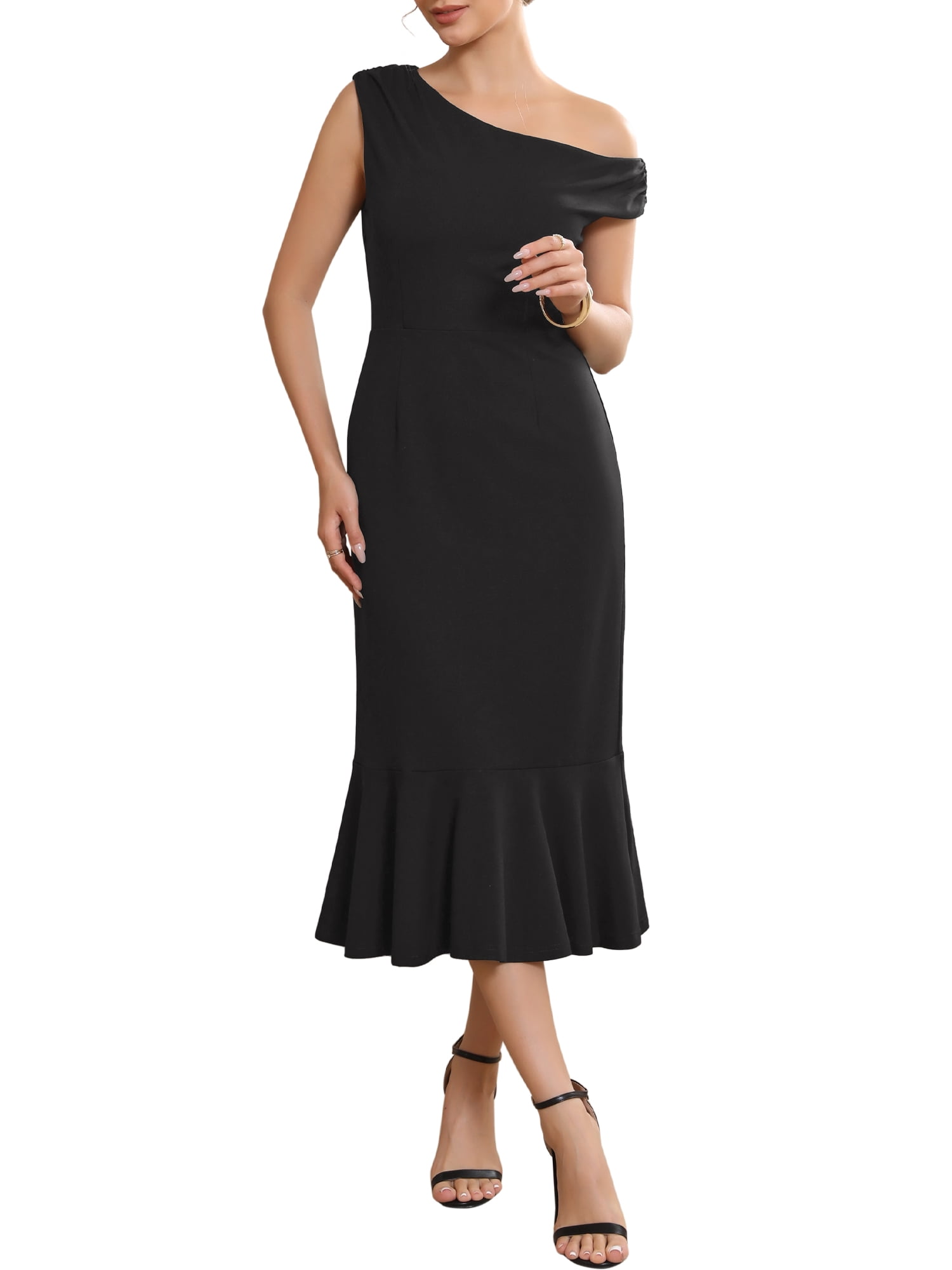 DARING DIVA Women's One Shoulder Dress Fishtail Long Dresses M Black