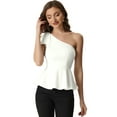 thumbnail image 1 of DARING DIVA Women's One Shoulder Top Bow Ruffled Peplum Top M White, 1 of 6