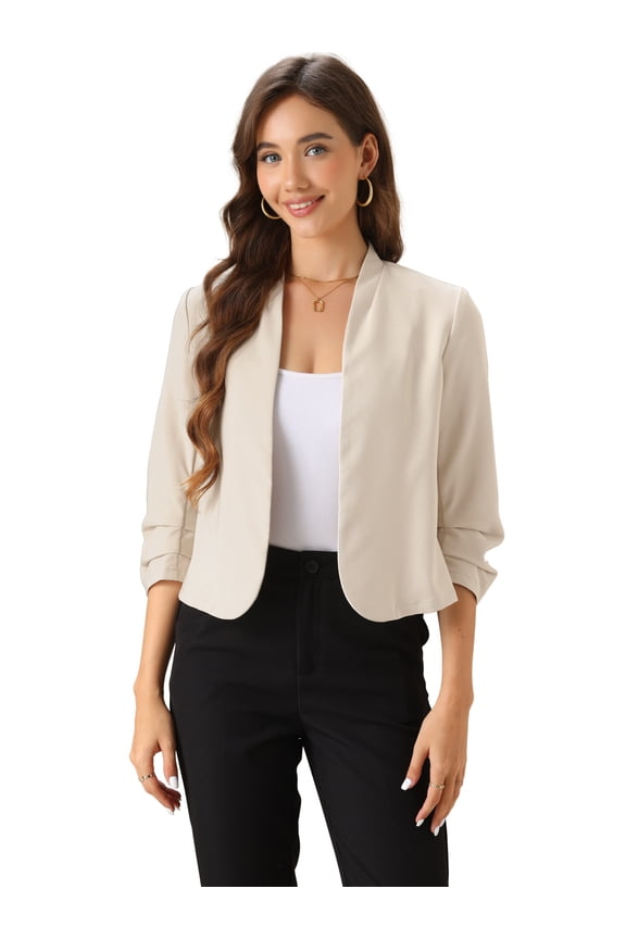 Women's Open Front 3/4 Sleeve Business Blazer Jacket XS Apricot