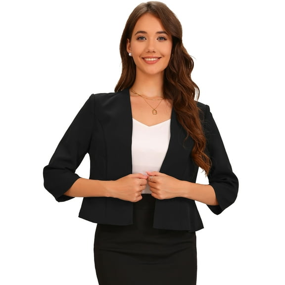 DARING DIVA Women's Open Front 3/4 Sleeve Peplum Business Blazer M Black