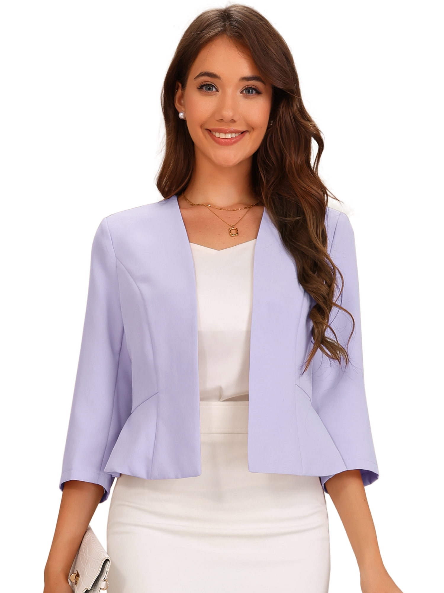 DARING DIVA Women's Open Front 3/4 Sleeve Peplum Business Blazer S Light Purple