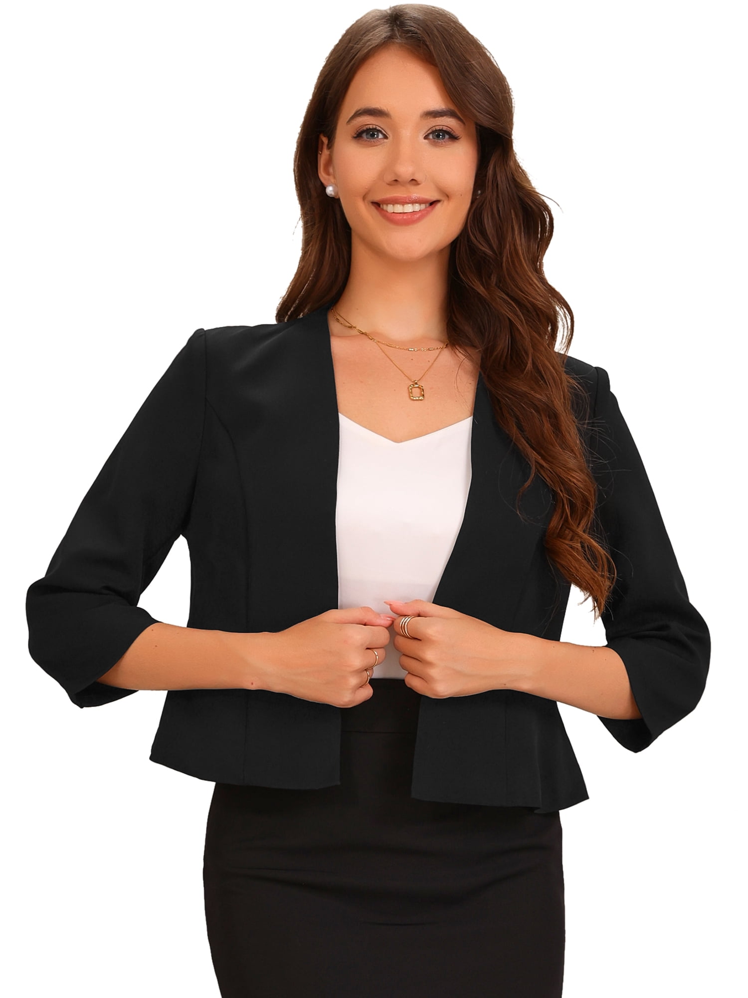DARING DIVA Women's Open Front 3/4 Sleeve Peplum Business Blazer XL Black