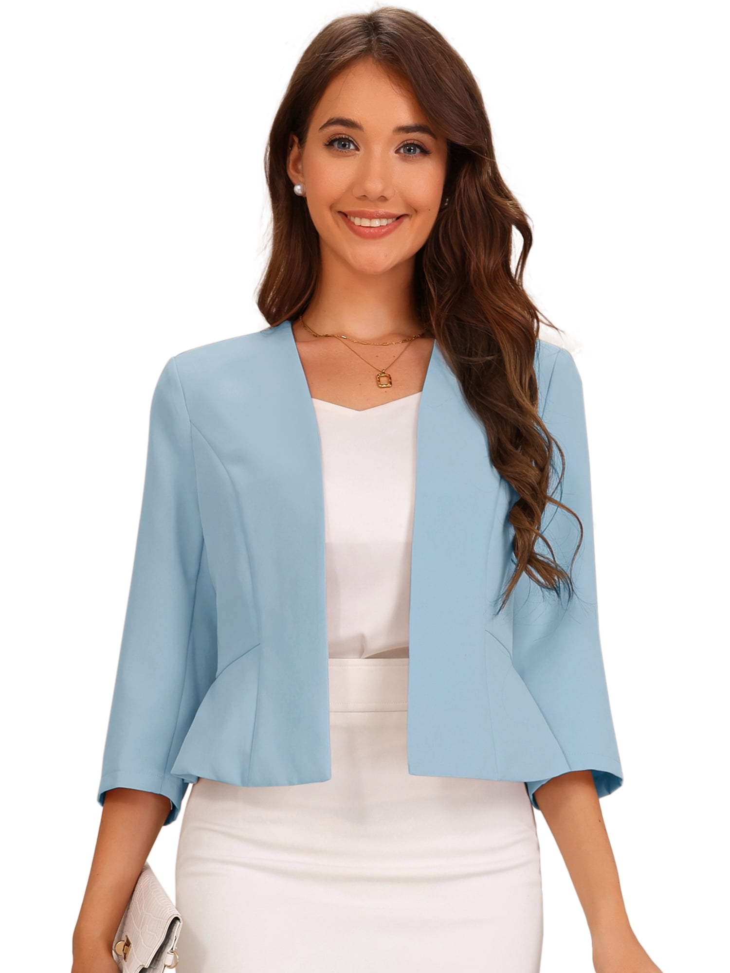 DARING DIVA Women's Open Front 3/4 Sleeve Peplum Business Blazer XL Blue