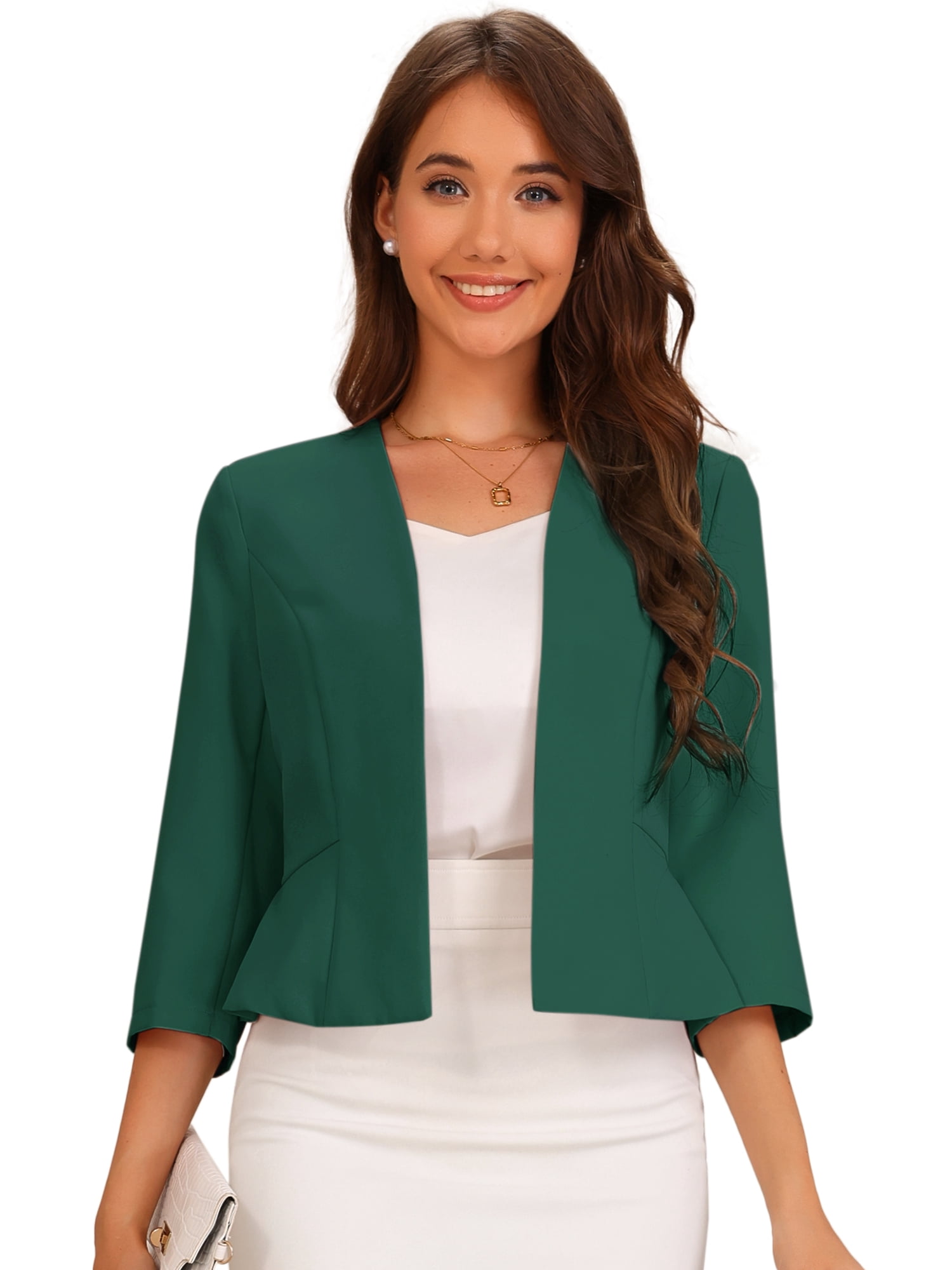 DARING DIVA Women's Open Front 3/4 Sleeve Peplum Business Blazer XL Dark Green