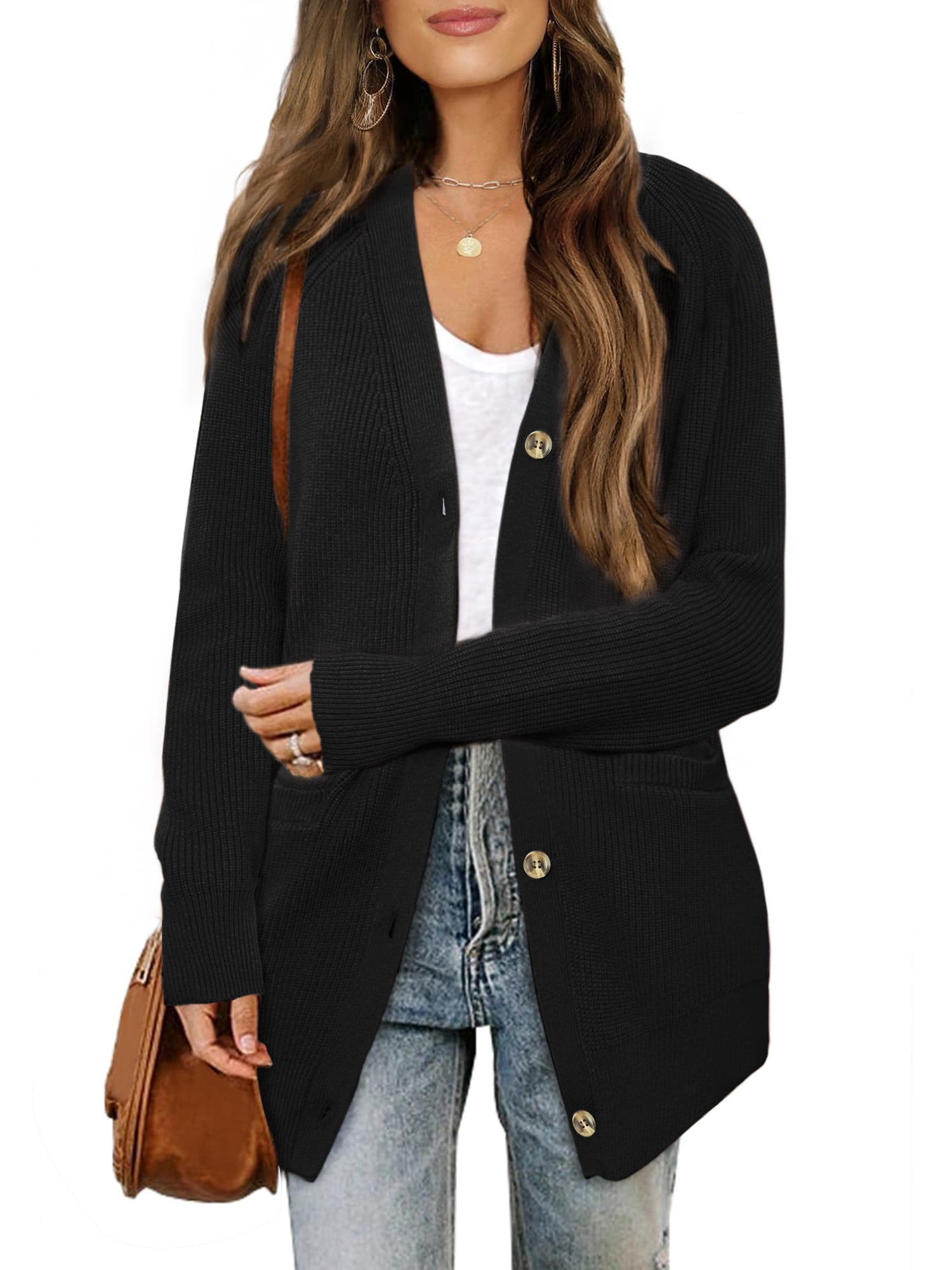 DARING DIVA Women's Open Front Button Down Cardigan Sweaters XL Black