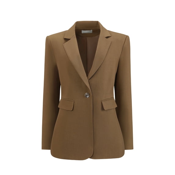 DARING DIVA Women's Open Front Long Sleeve Work Suit Jacket Blazer with Pockets M Brown