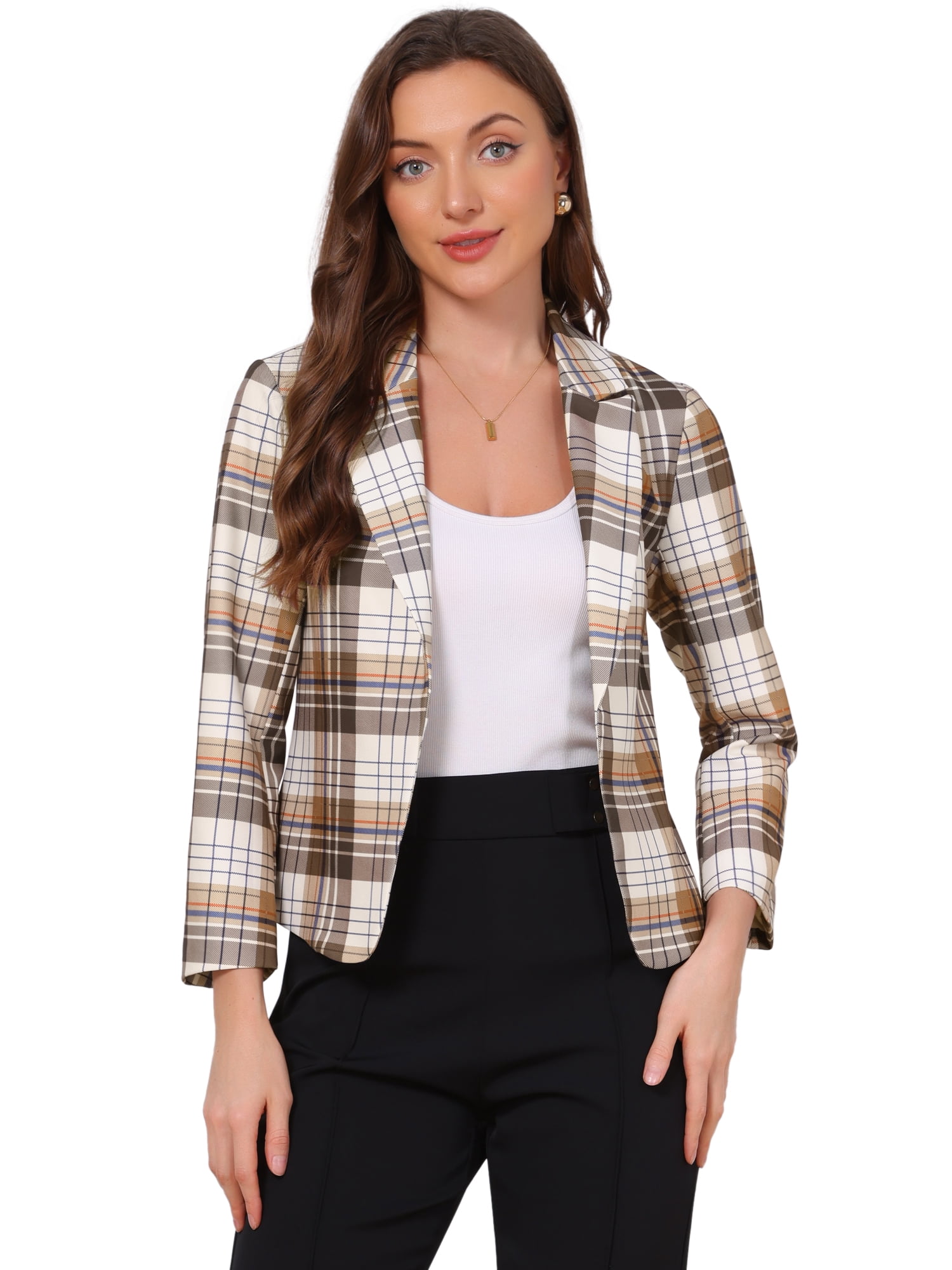 DARING DIVA Women's Open Front Office Work Lightweight Crop Suit Blazer M Brown Apricot