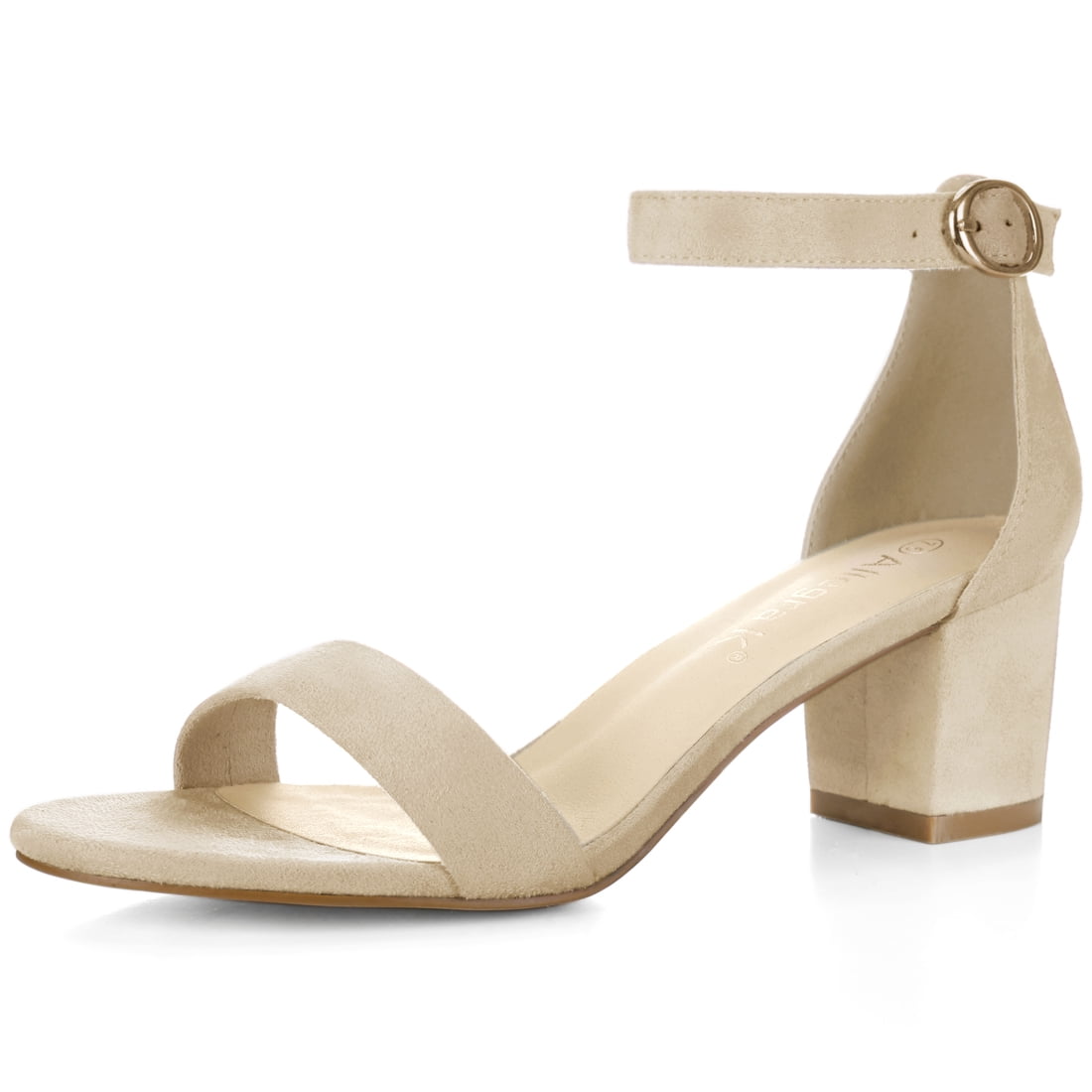 DARING DIVA Women's Open Toe Block Heel Ankle Strap Sandals Beige 6