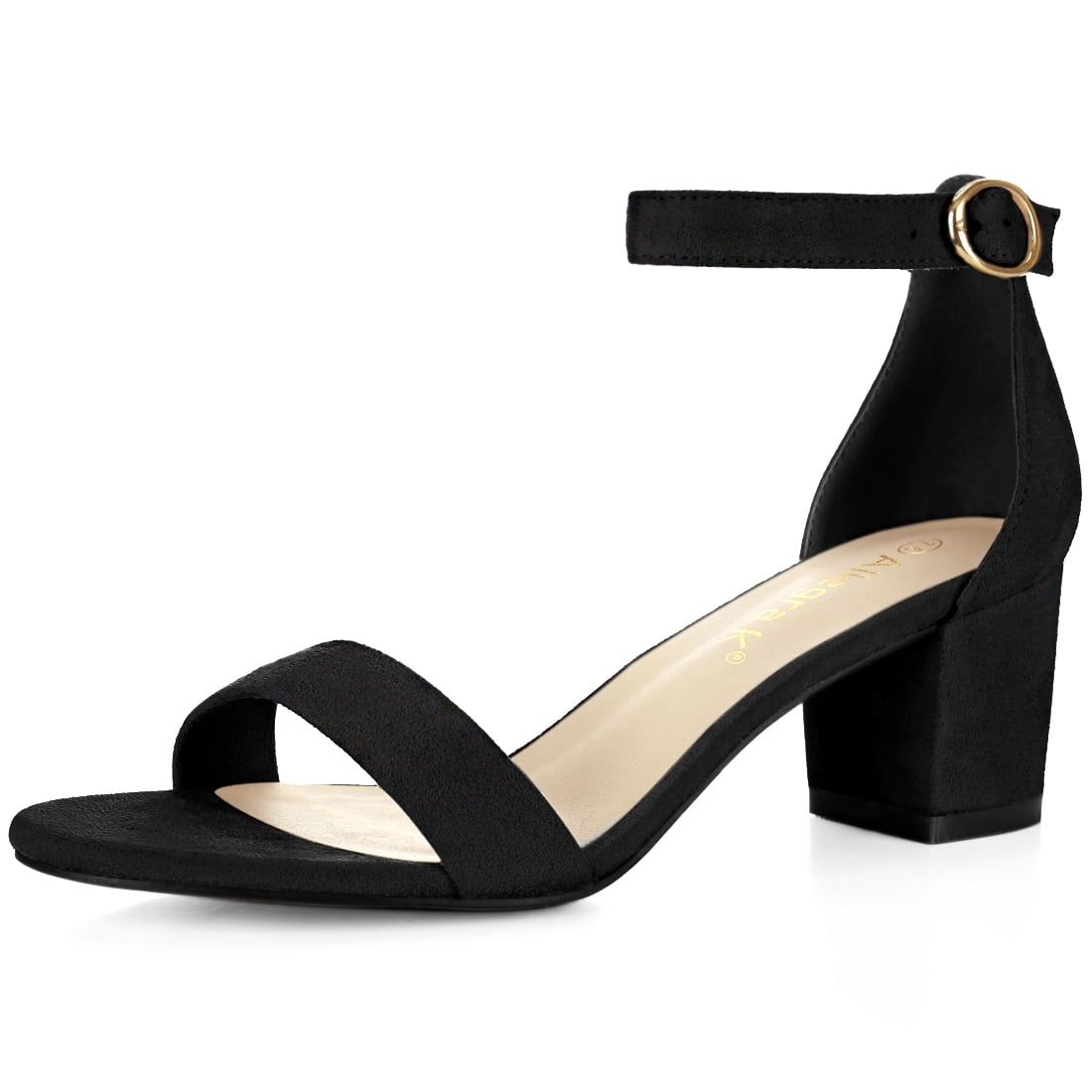 DARING DIVA Women's Open Toe Block Heel Ankle Strap Sandals Black 8.5