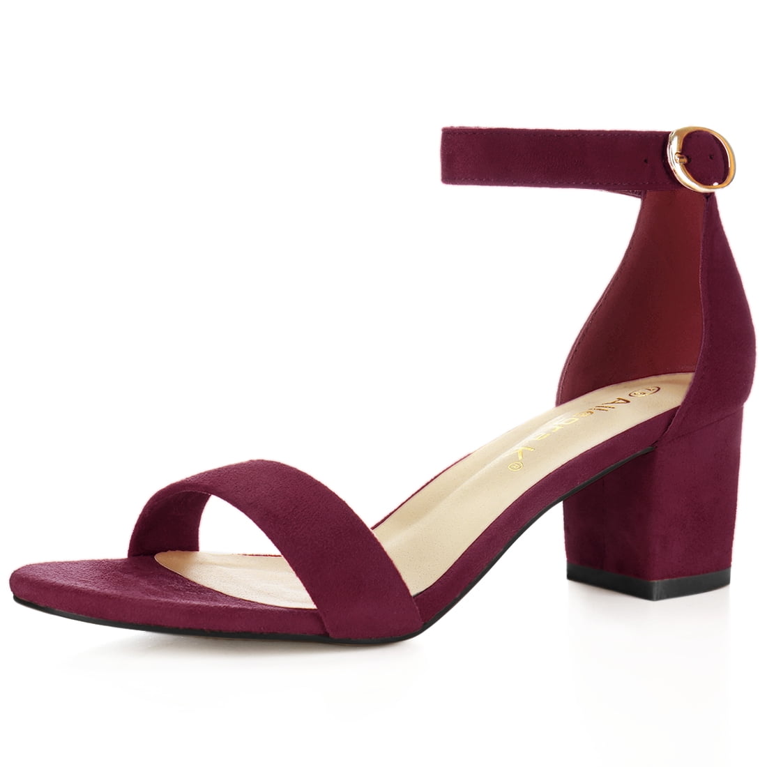 DARING DIVA Women's Open Toe Block Heel Ankle Strap Sandals Burgundy 10.5