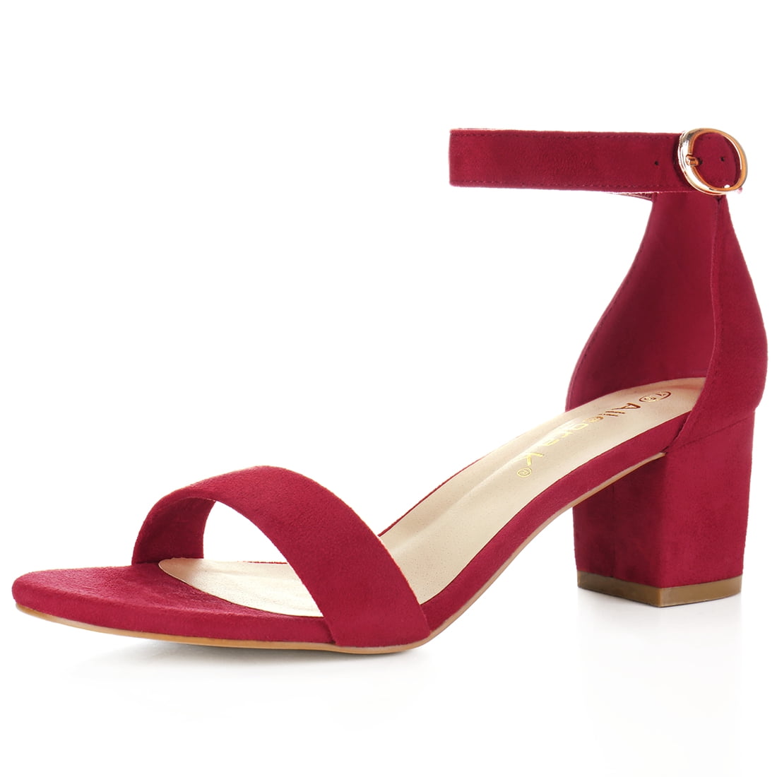 DARING DIVA Women's Open Toe Block Heel Ankle Strap Sandals Deep Red 5