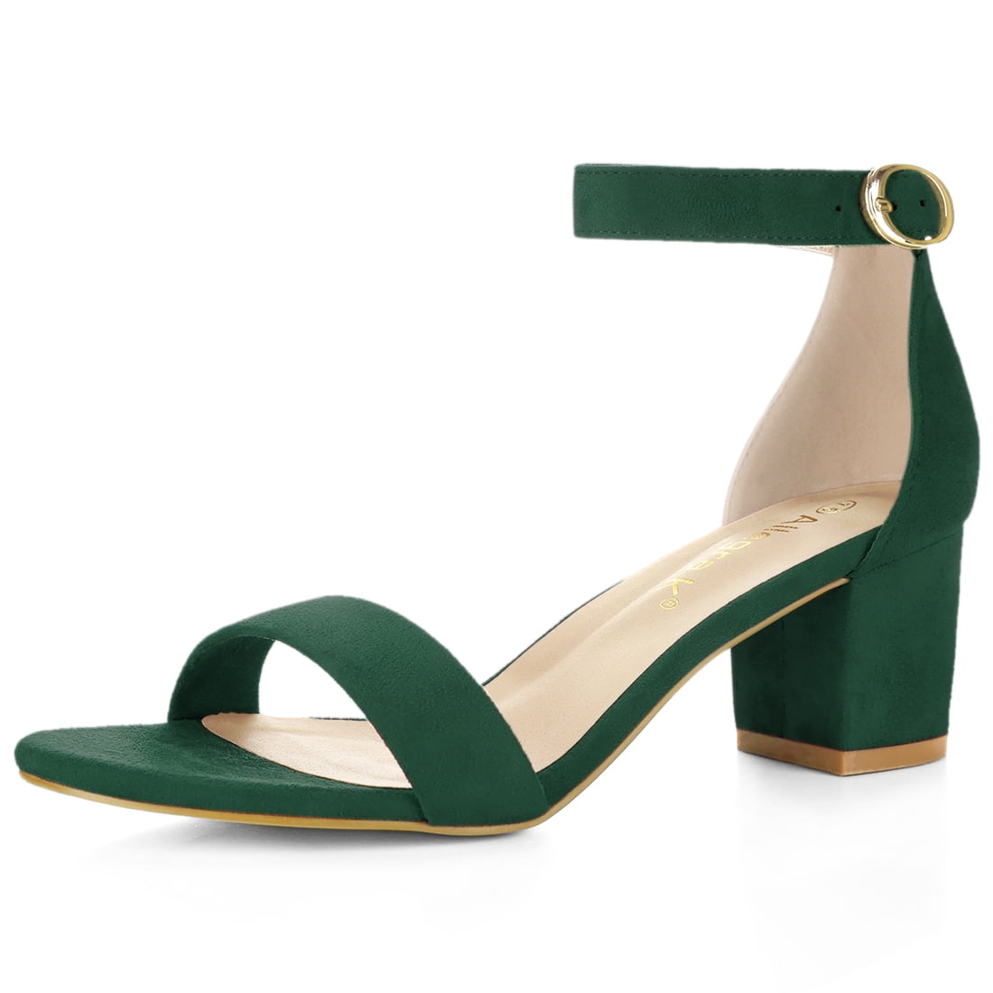 DARING DIVA Women's Open Toe Block Heel Ankle Strap Sandals Emerald Green 6