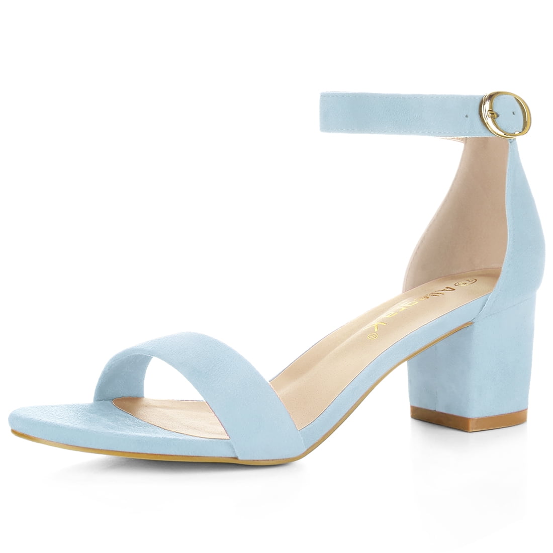DARING DIVA Women's Open Toe Block Heel Ankle Strap Sandals Sky Blue 8.5