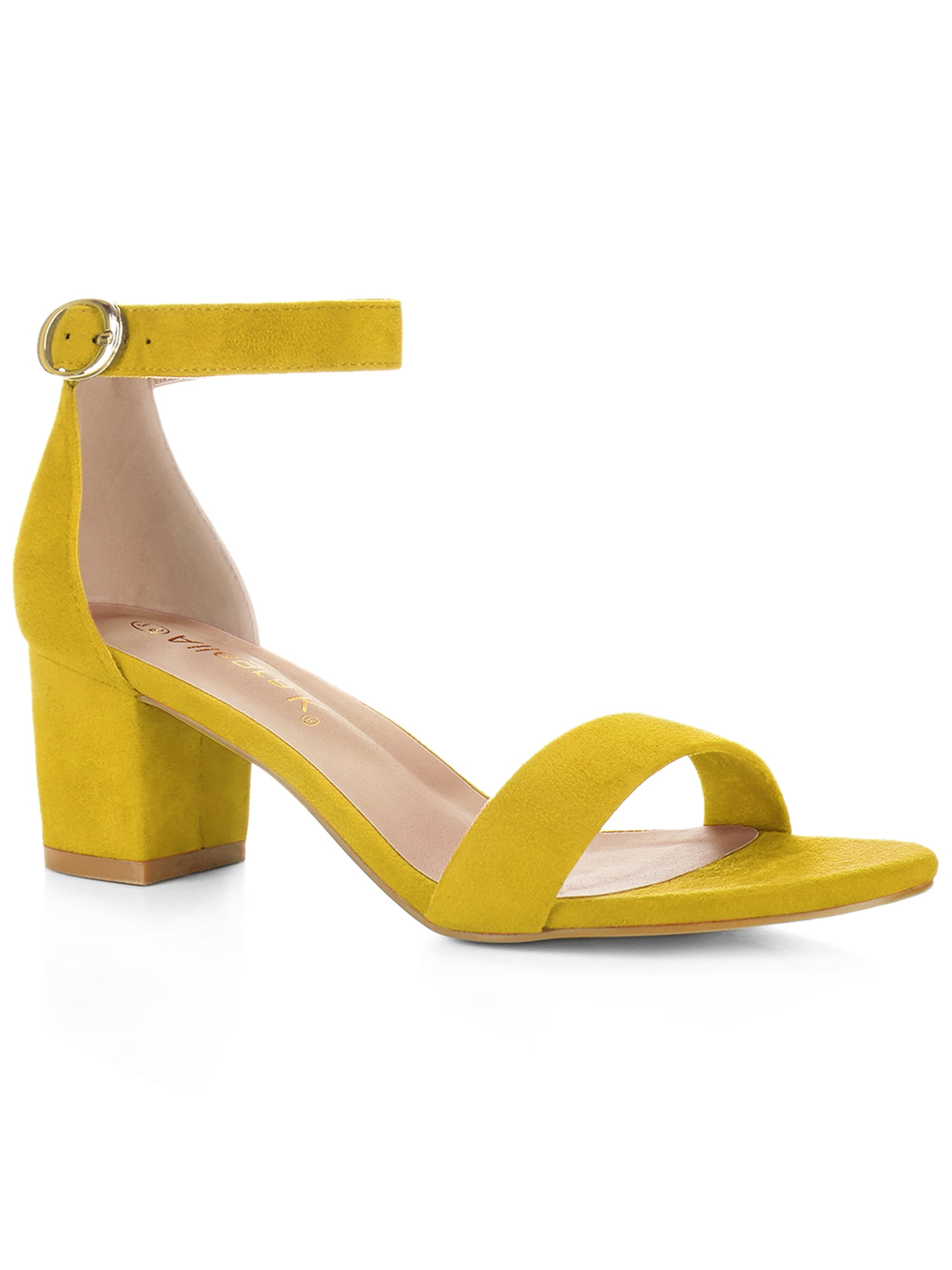 DARING DIVA Women's Open Toe Block Heel Ankle Strap Sandals Yellow 7