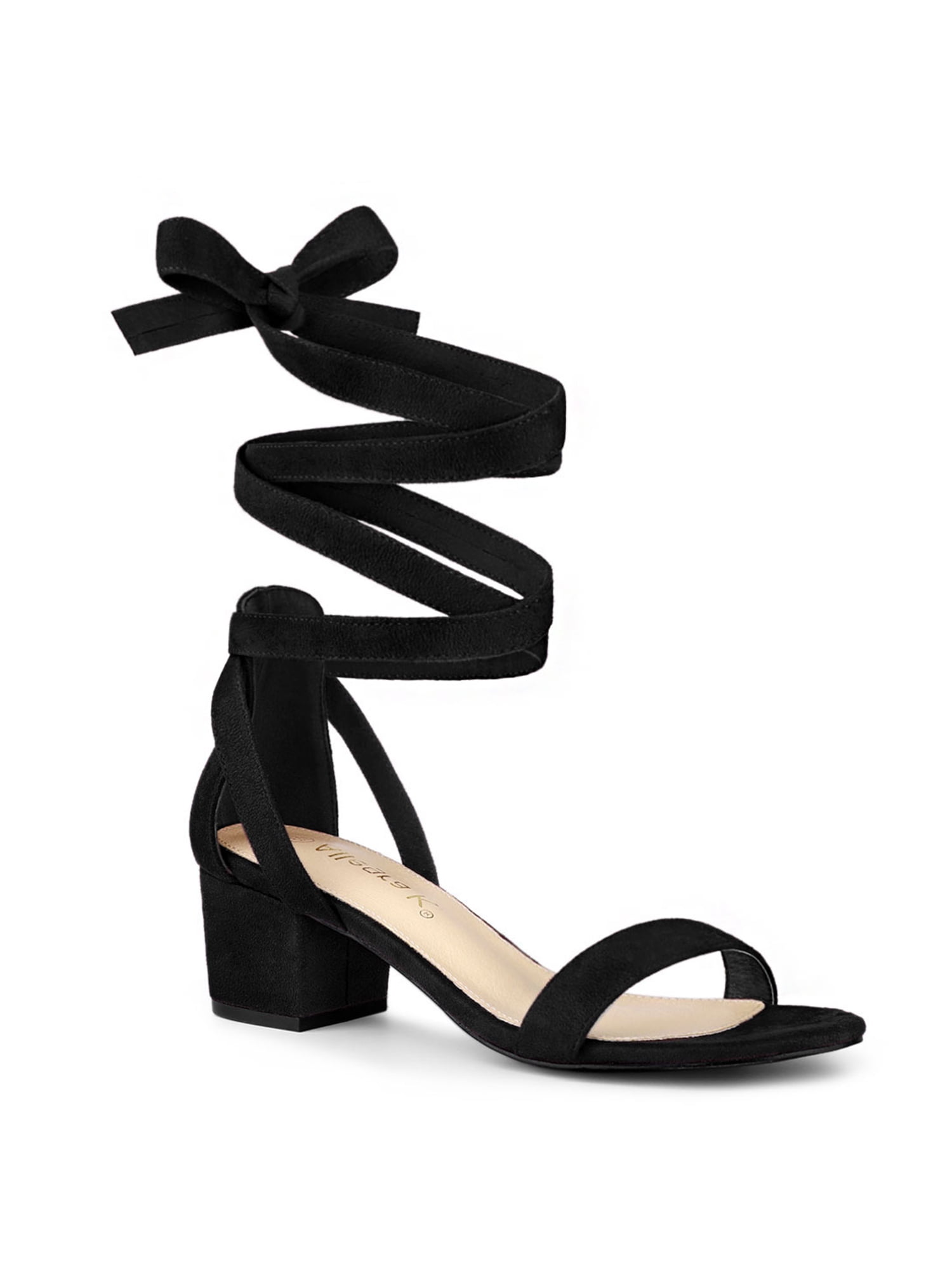 DARING DIVA Women's Open Toe Block Heel Lace Up Heels Sandals Black 9.5