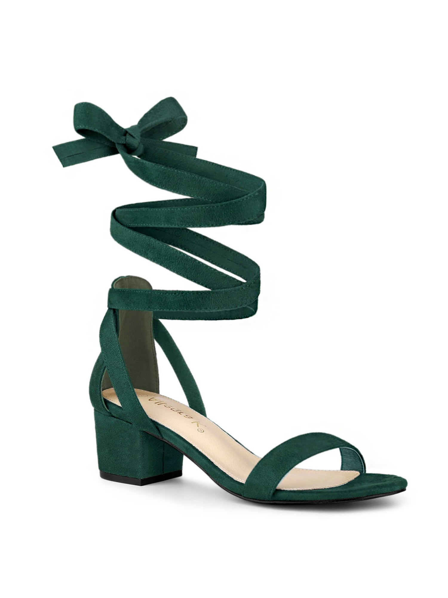 DARING DIVA Women's Open Toe Block Heel Lace Up Heels Sandals Green 7.5