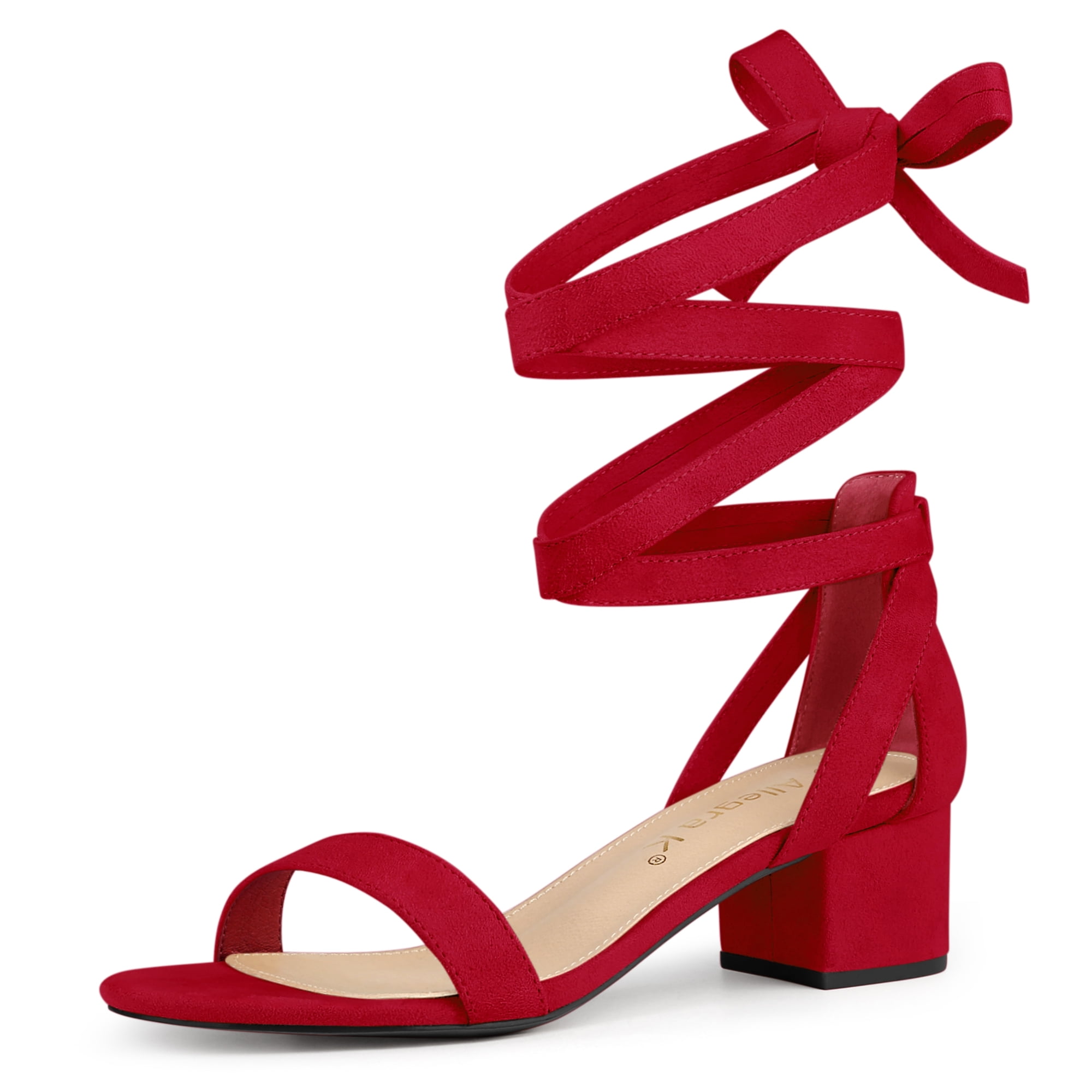 DARING DIVA Women's Open Toe Block Heel Lace Up Heels Sandals Red 8.5