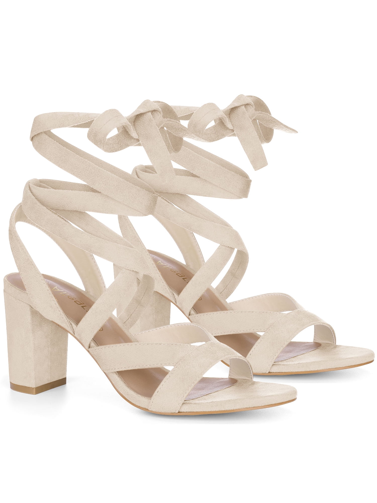 DARING DIVA Women's Open Toe Crisscross Lace Up Chunky Heel Sandals Beige 9