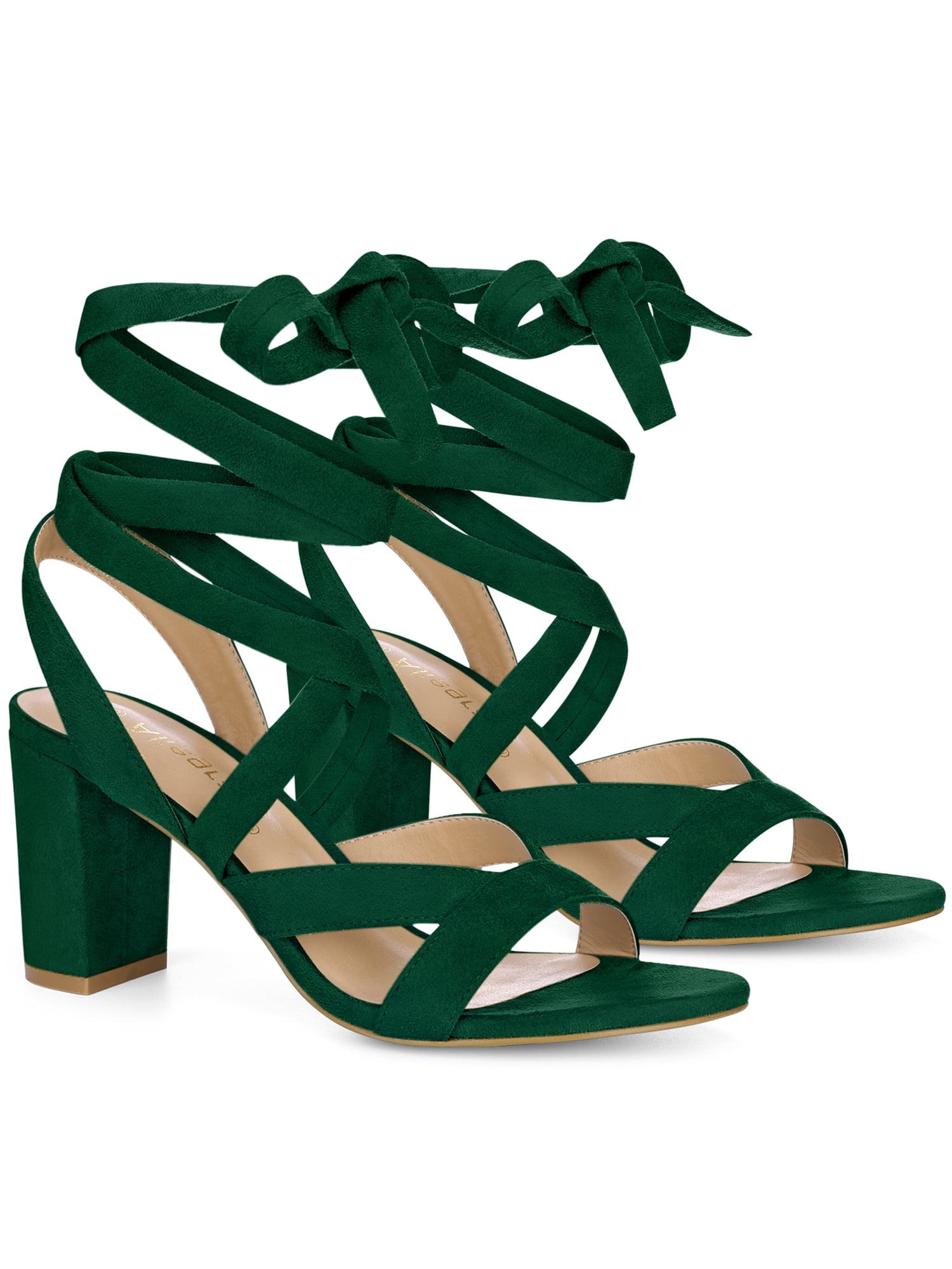 DARING DIVA Women's Open Toe Crisscross Lace Up Chunky Heel Sandals Green 8.5