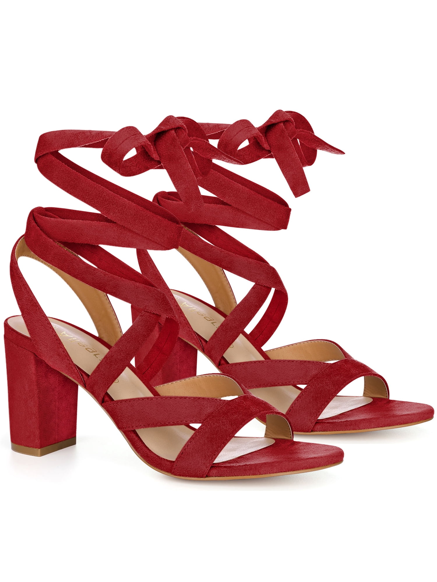 DARING DIVA Women's Open Toe Crisscross Lace Up Chunky Heel Sandals Red 10