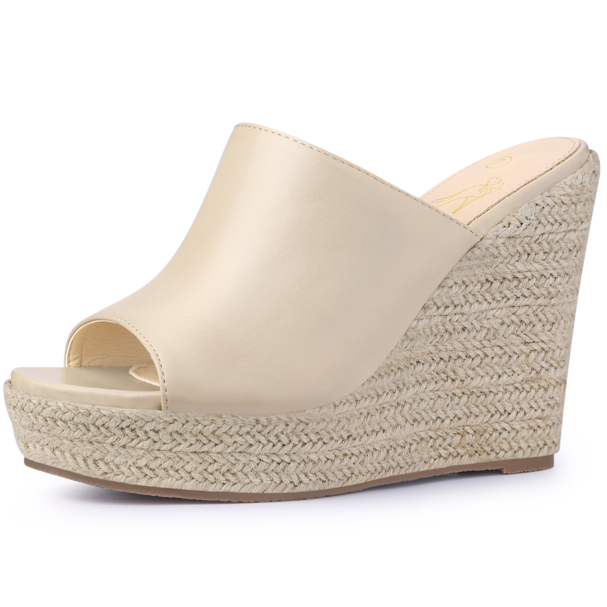 DARING DIVA Women's Open Toe Espadrille Wedge Heel Platform Slide Sandal Beige 10
