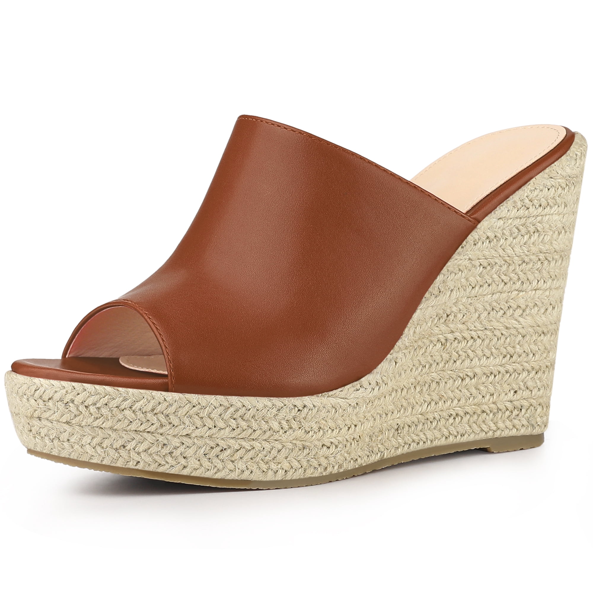 DARING DIVA Women's Open Toe Espadrille Wedge Heel Platform Slide Sandal Burgundy 8.5
