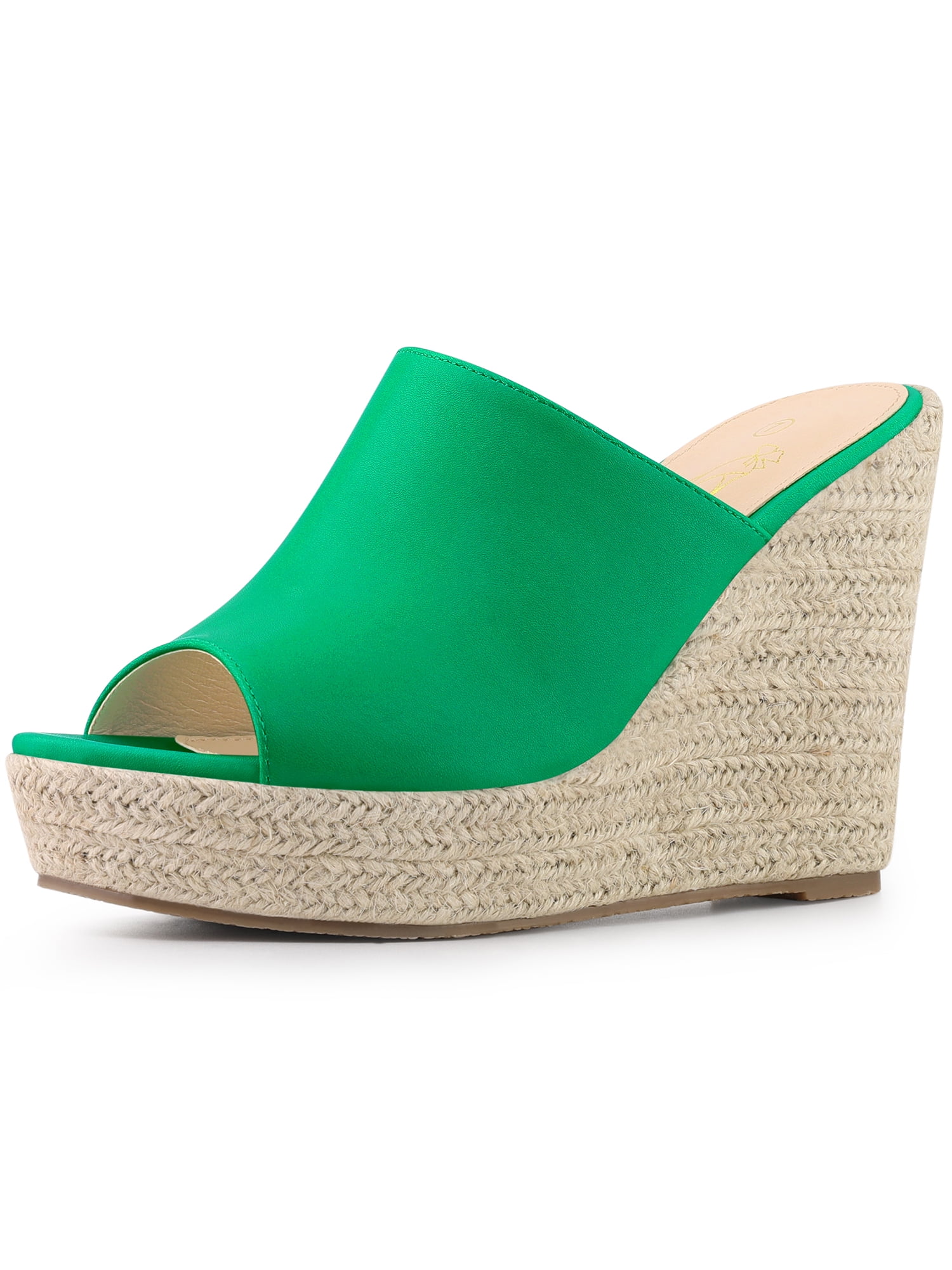 DARING DIVA Women's Open Toe Espadrille Wedge Heel Platform Slide Sandal Grass Green 7