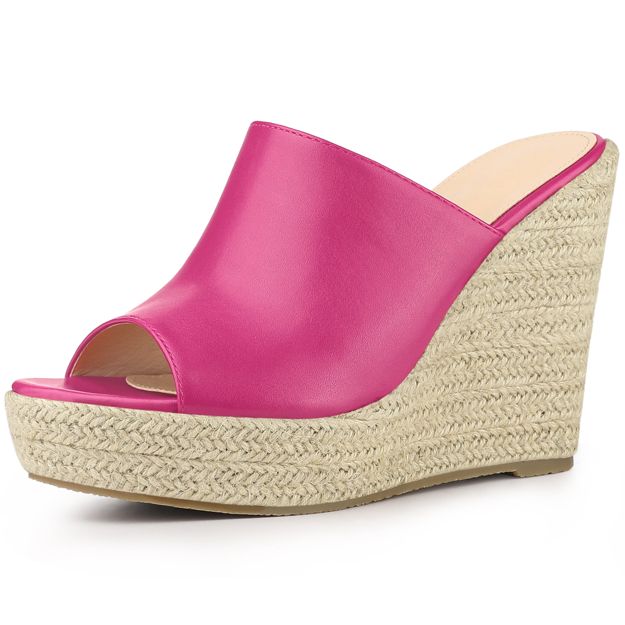 DARING DIVA Women's Open Toe Espadrille Wedge Heel Platform Slide Sandal Hot Pink 6