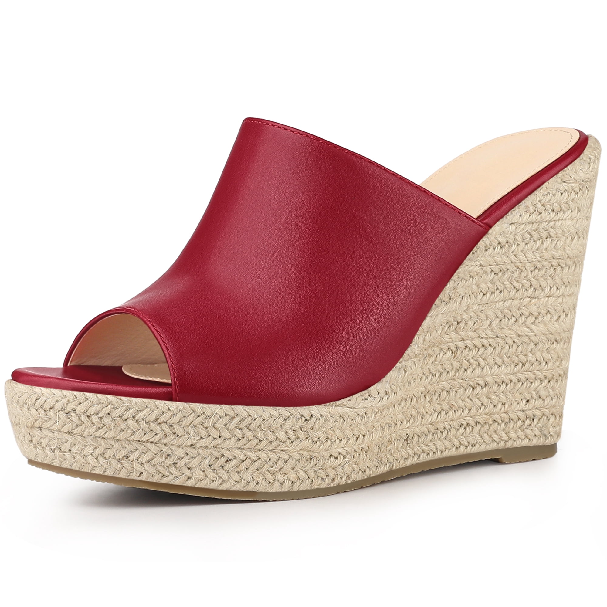 DARING DIVA Women's Open Toe Espadrille Wedge Heel Platform Slide Sandal Red 9