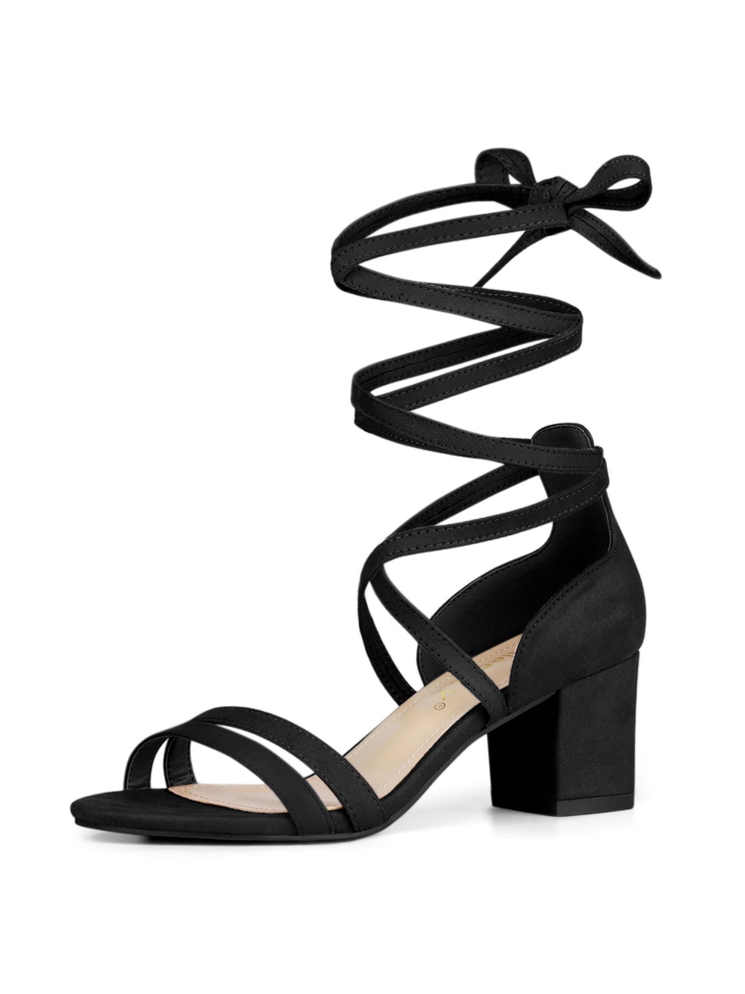 DARING DIVA Women's Open Toe Lace Up Color Block Heel Sandals 7 Black