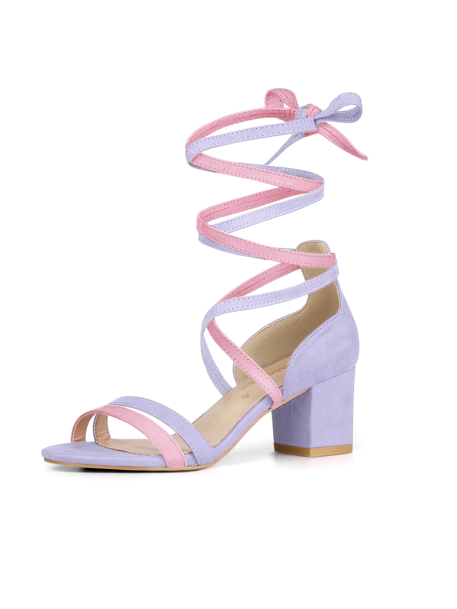 DARING DIVA Women's Open Toe Lace Up Color Block Heel Sandals 8.5 Light Purple