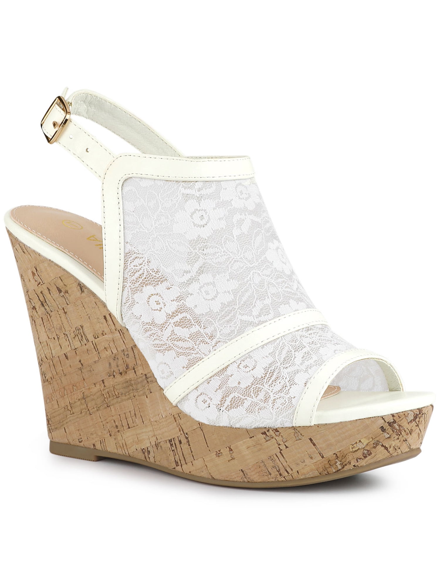DARING DIVA Women's Open Toe Platform Heel Lace Wedges Sandals White 6
