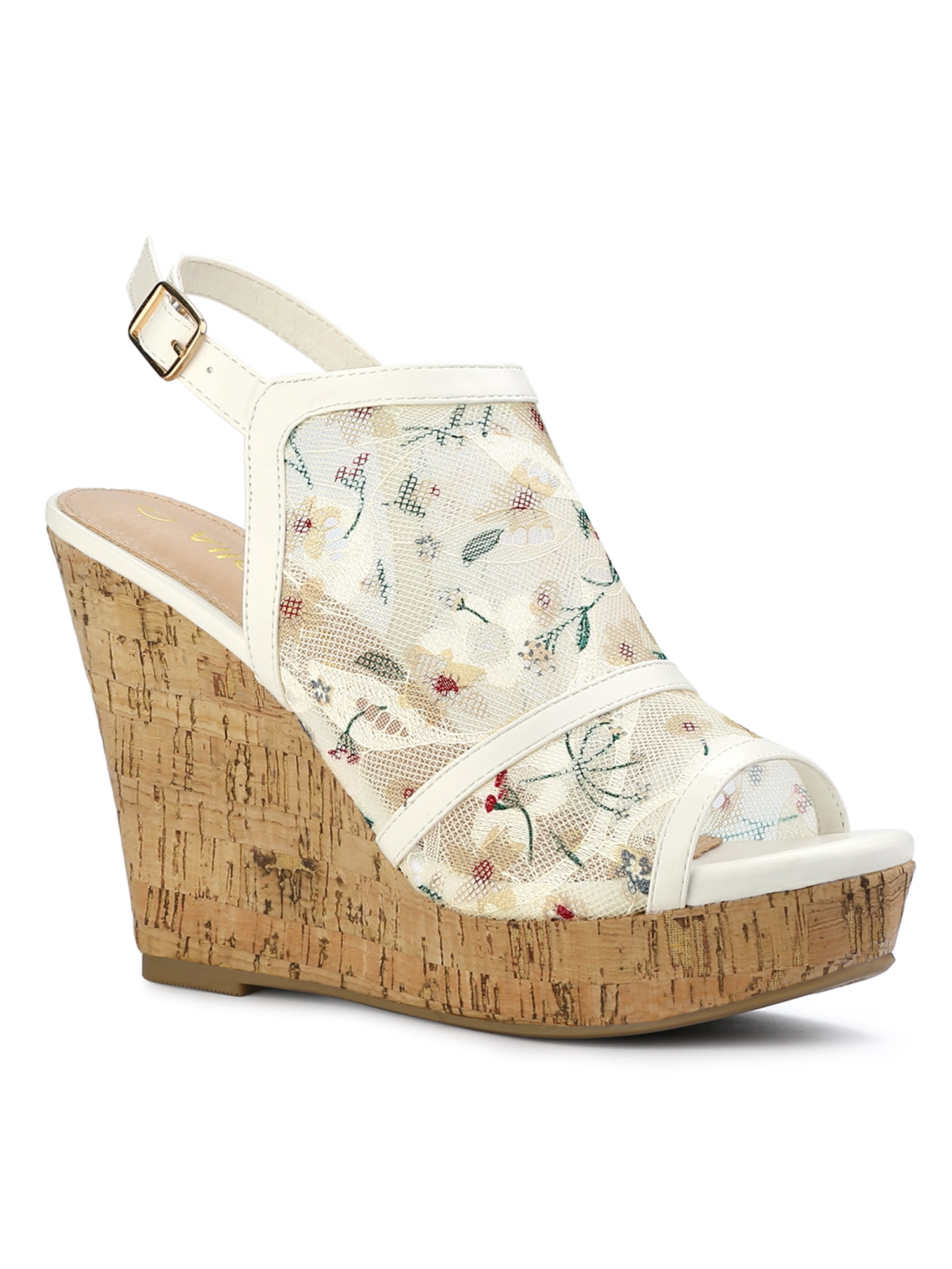 DARING DIVA Women's Open Toe Platform Heel Lace Wedges Sandals White Green 7