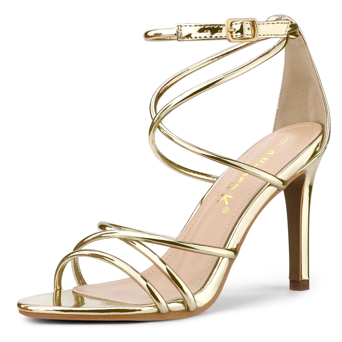 DARING DIVA Women's Open Toe Strappy Straps Stiletto Heel Sandals Gold 9