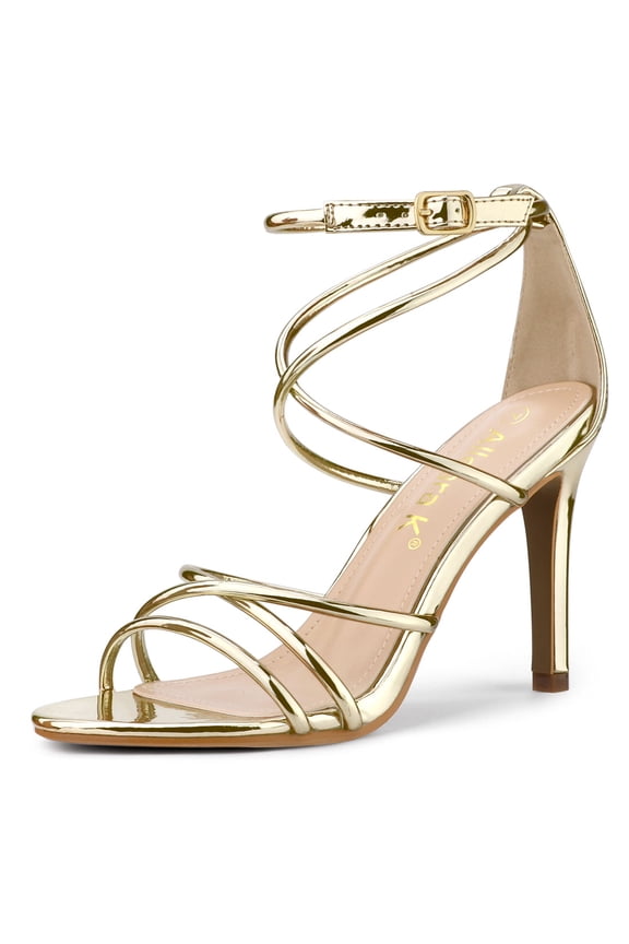Women's Open Toe Strappy Straps Stiletto Heel Sandals Gold 9